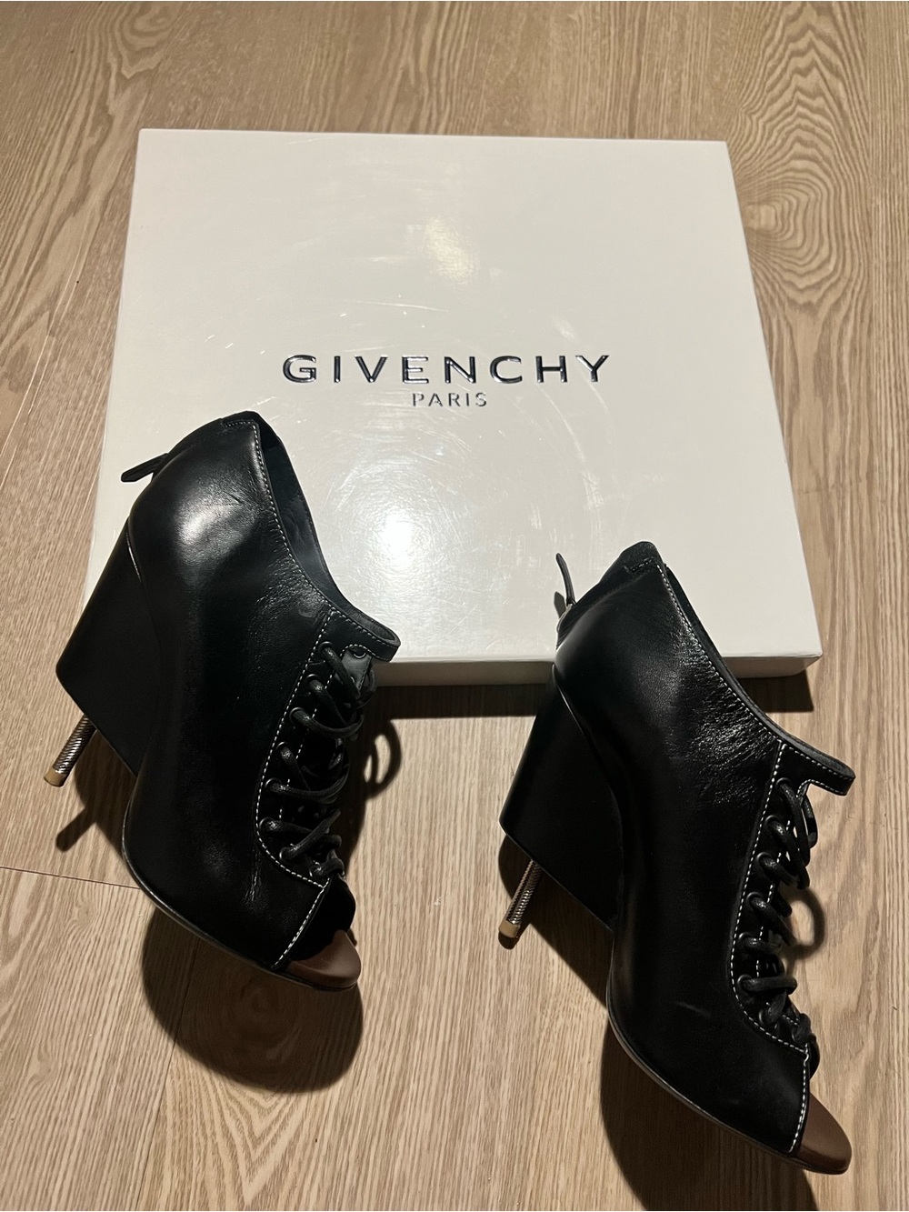 Beautiful Givenchy Black Leather NISSA Lace-Up Wedge Heels!!!